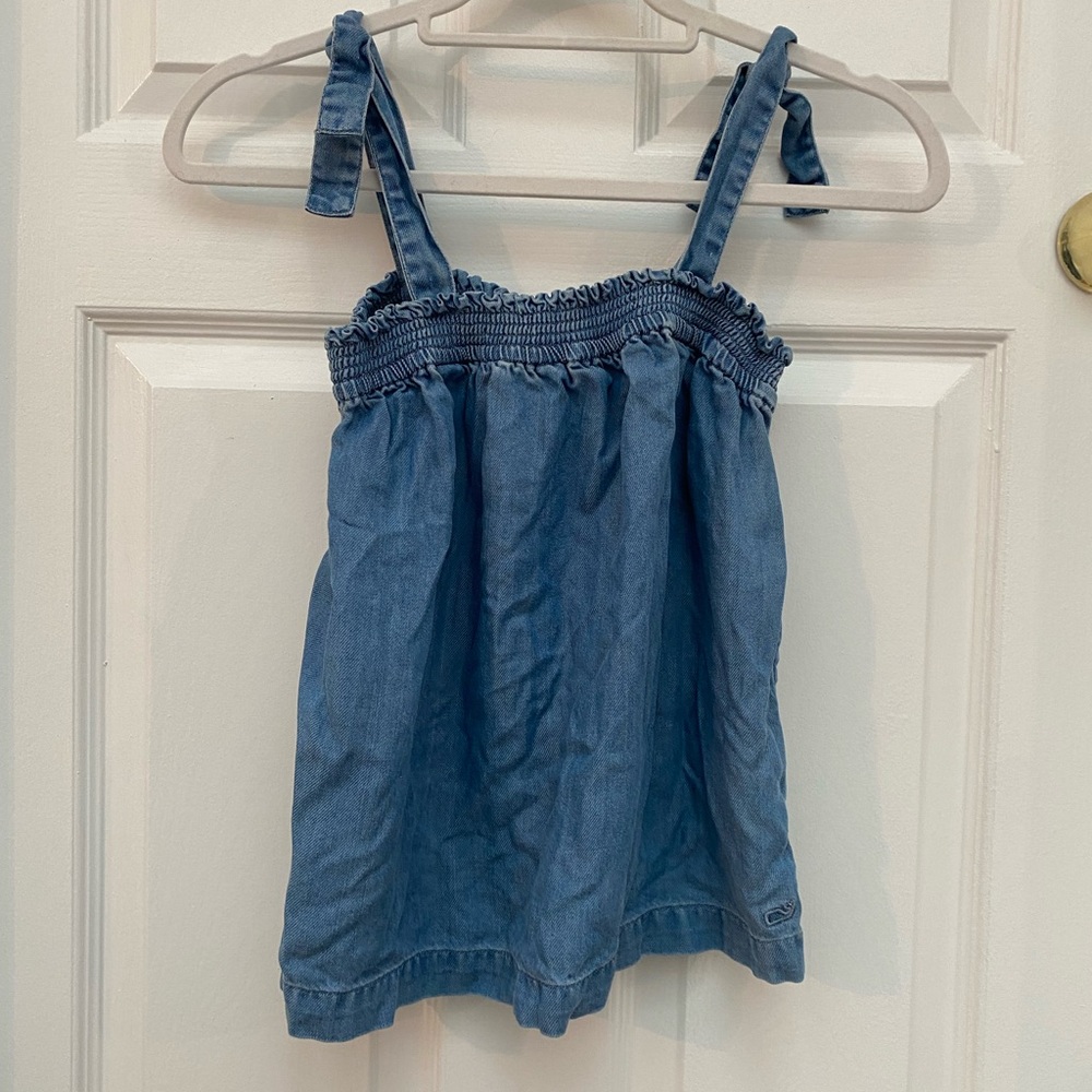 Vineyard Vines Blue Denim Chambray Tank with Ties - Children’s Large